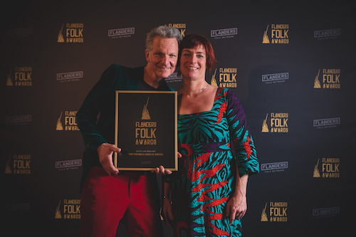 Tom Theuns & Aurélie Dorzée bij de uitreiking van de Flanders Folk Awards